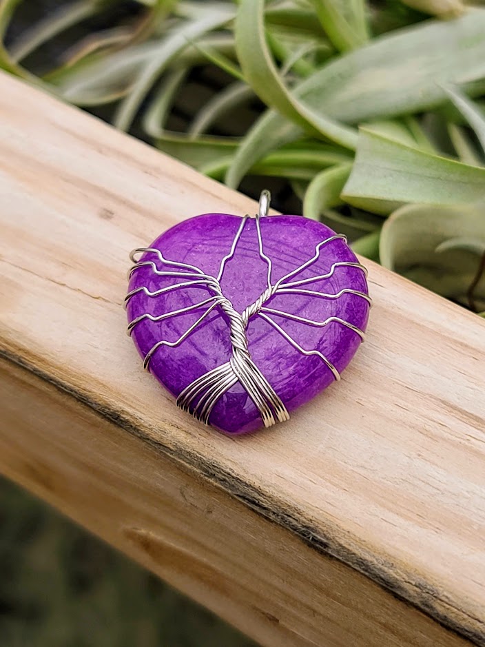 Purple Agate Wire Wrapped Heart Pendant