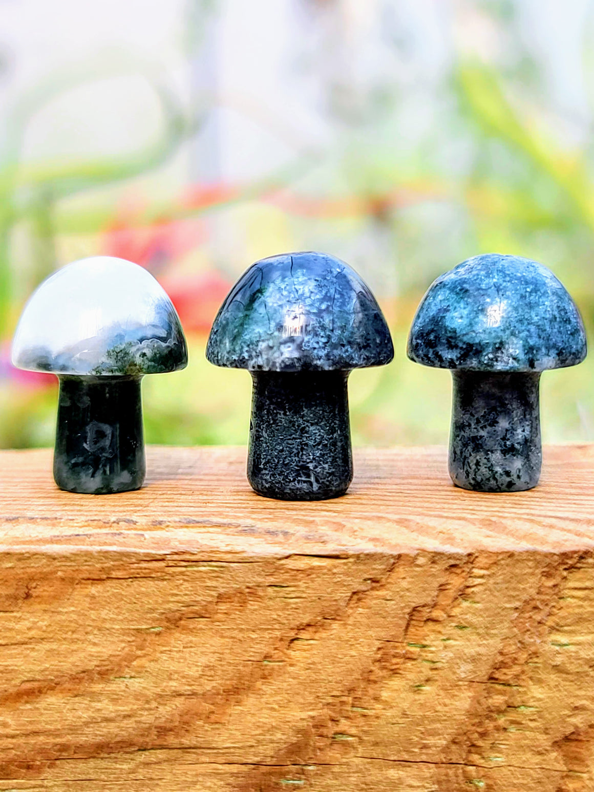 Mini Dark Moss Agate Crystal Mushroom