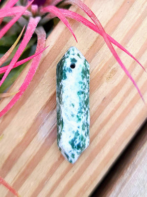 Double Terminated Moss Agate Crystal Pendant