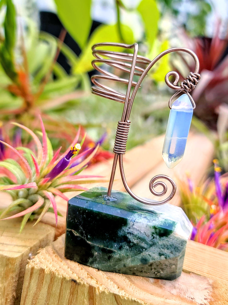 WYSIWYG Moss Agate Crystal Air Plant Holder with Ionantha Mexican
