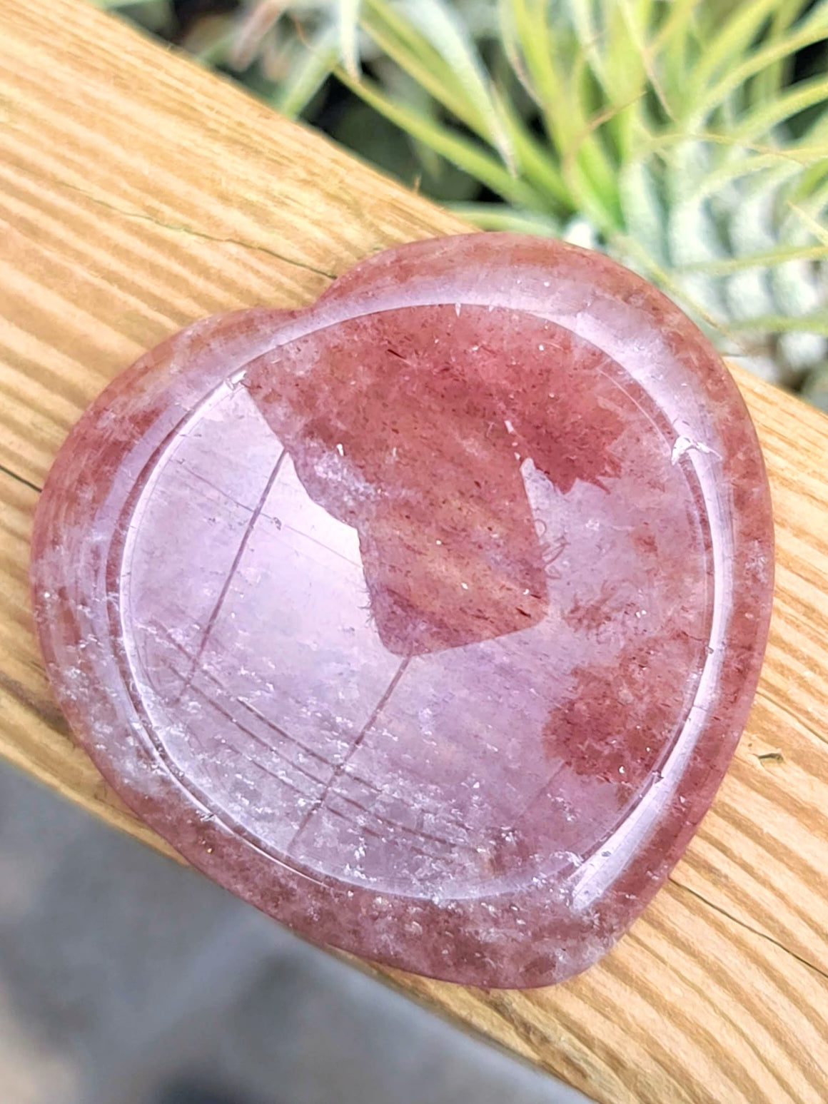 Strawberry Quartz Crystal Worry Stone Heart Carving