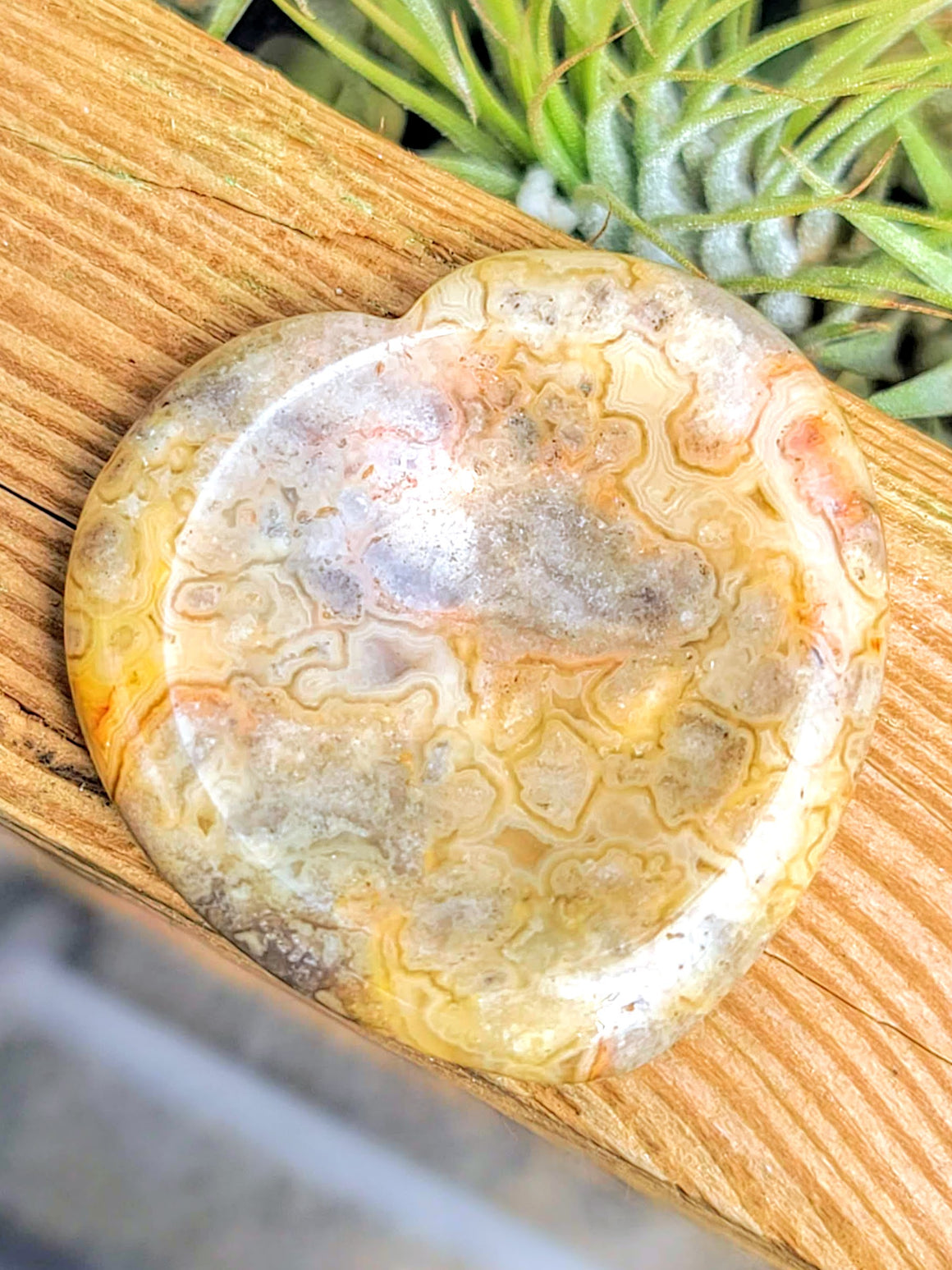 Crazy Lace Agate Crystal Worry Stone Heart Carving