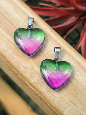 Rainbow Resin Heart Pendant (Green Purple)