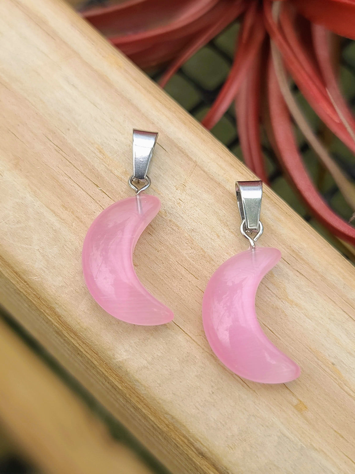 Pink Resin Moon Pendant