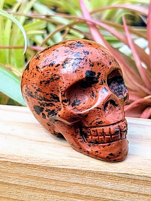 Medium Mahogany Obsidian Skull Carving