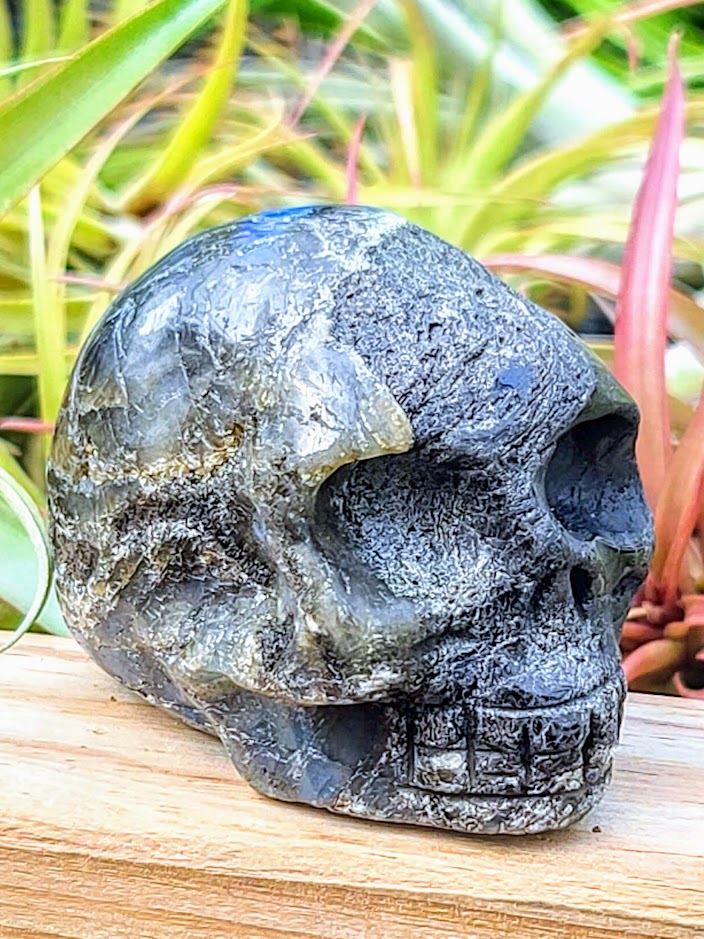 Large Labradorite with Hematite Skull Carving