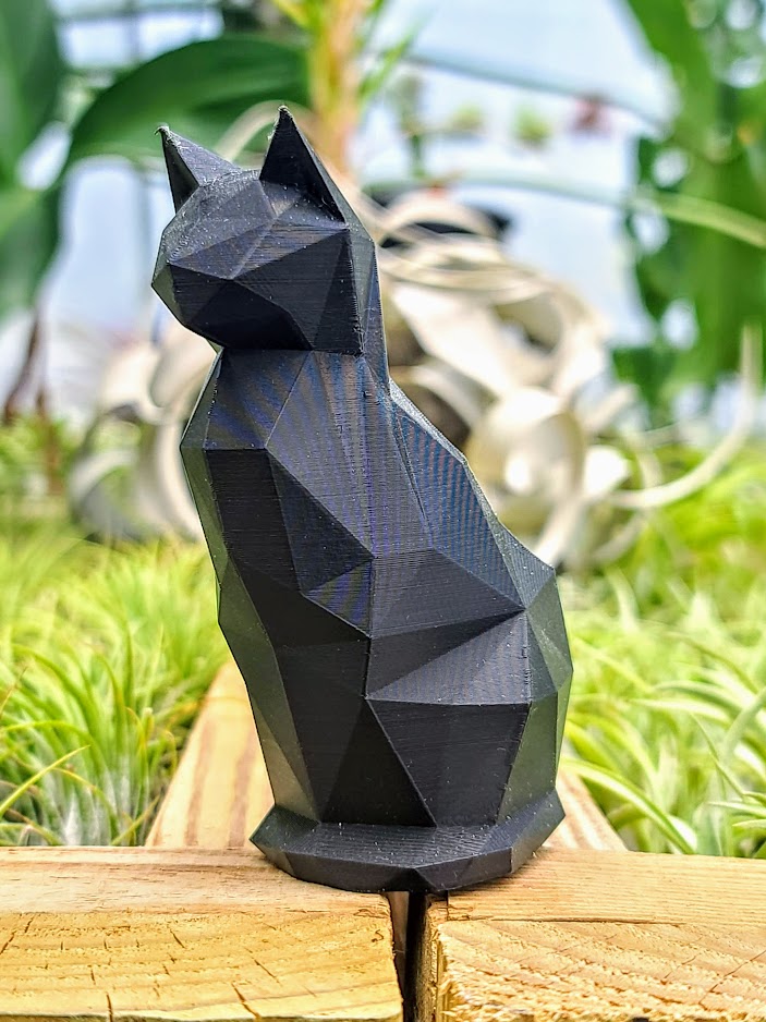 Medium Metallic Black Cat 3D Printed Holder w/ Rubra