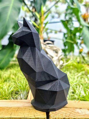 Large Solid Black Cat 3D Printed Holder w/ Victoriana