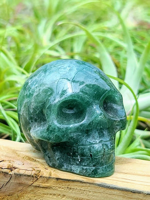 Large Green Strawberry Quartz Skull Carving