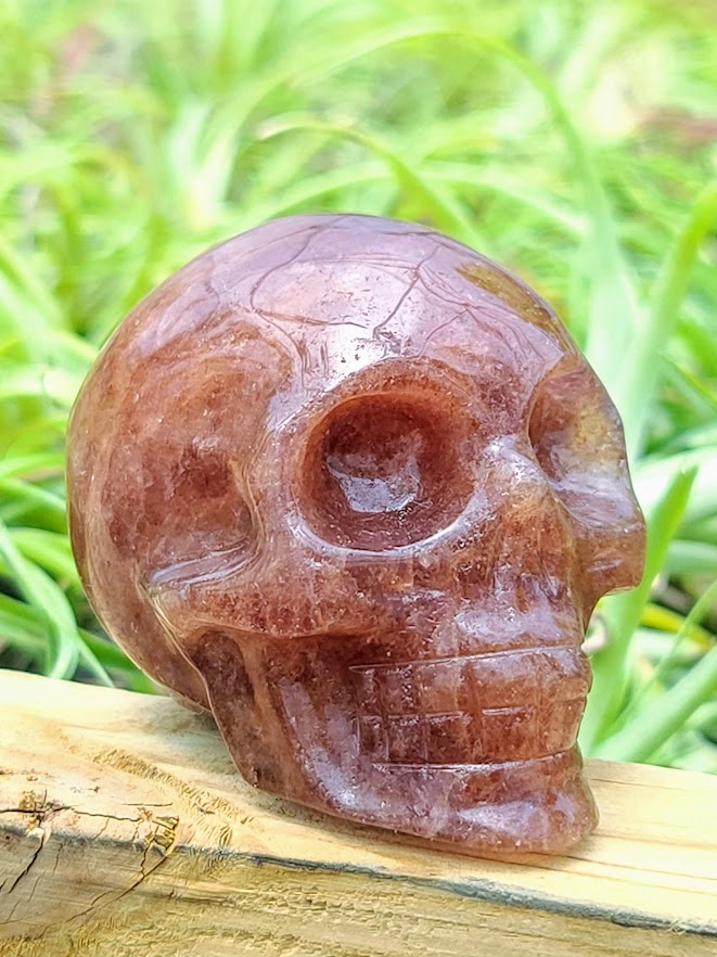 Large Strawberry Quartz Skull Carving