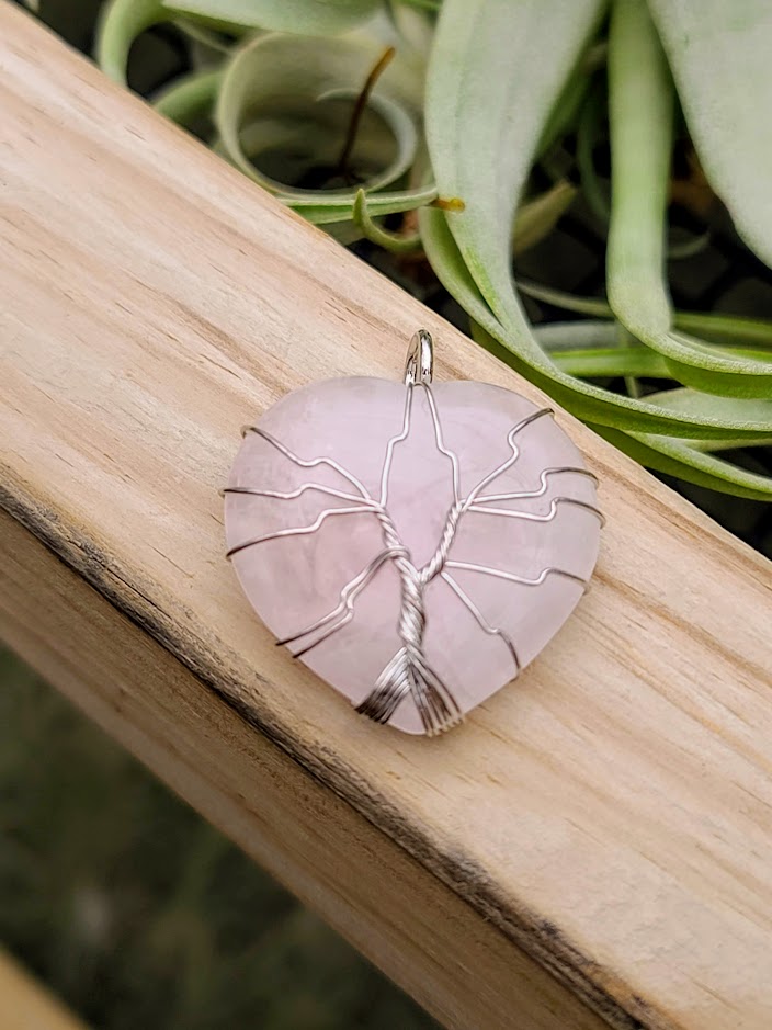 Rose Quartz Wire Wrapped Heart Pendant
