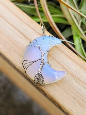 Opalite Wire Wrapped Moon Pendant