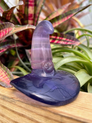 Purple Fluorite Witch Hat Crystal Carving