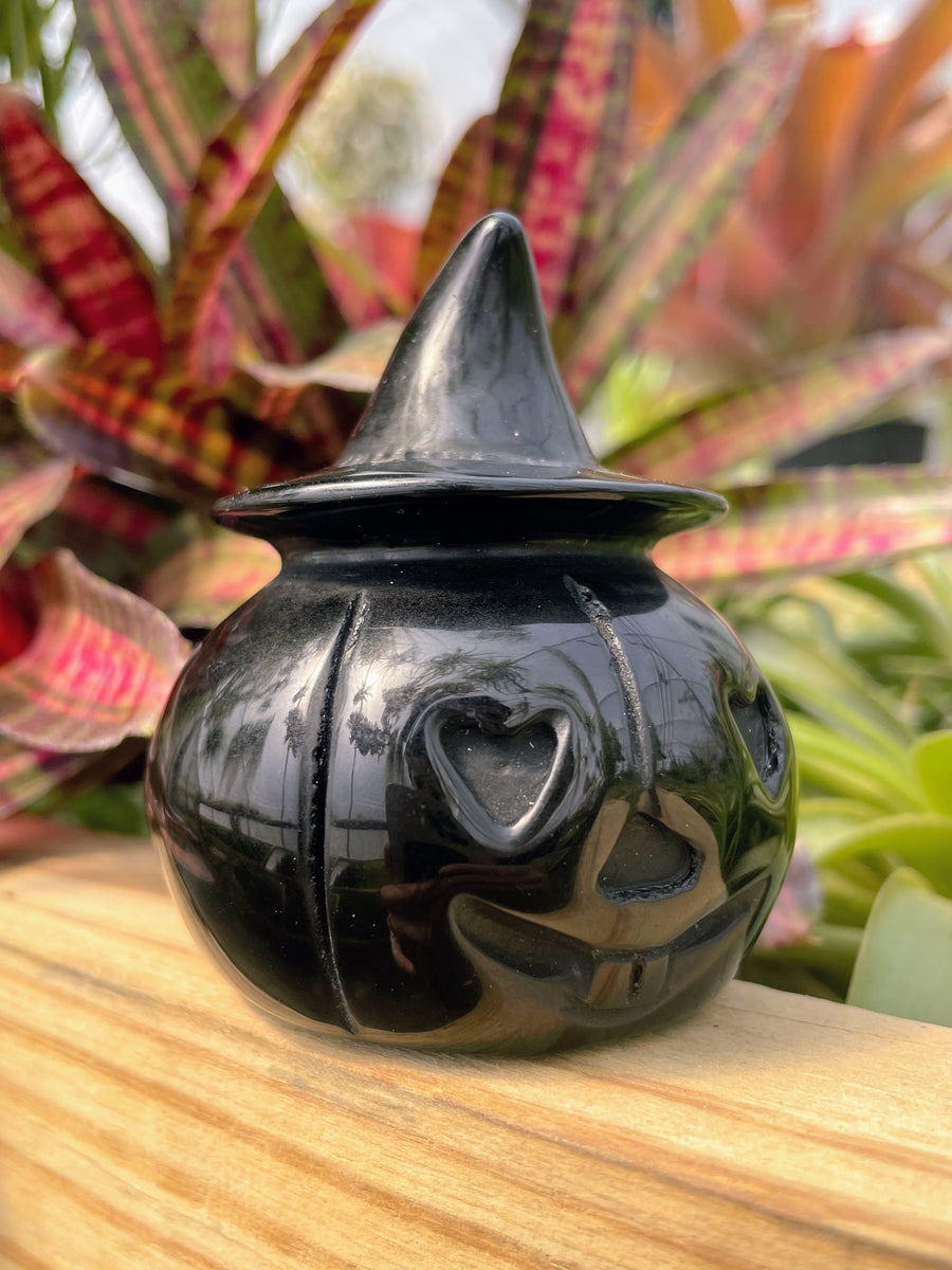 Black Obsidian Jack-O'-Lantern Crystal Carving