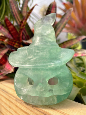 Green Fluorite Jack-O'-Lantern Crystal Carving