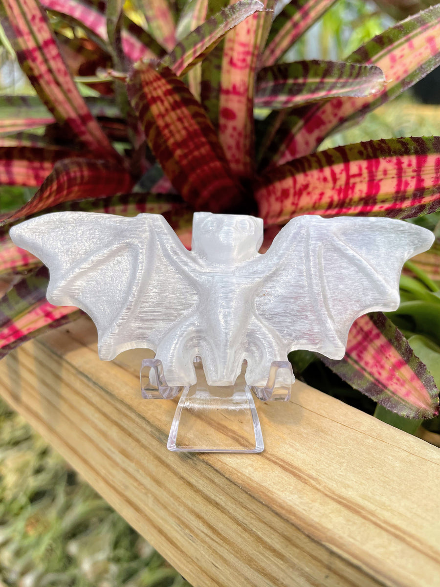 Selenite Bat Crystal Carving