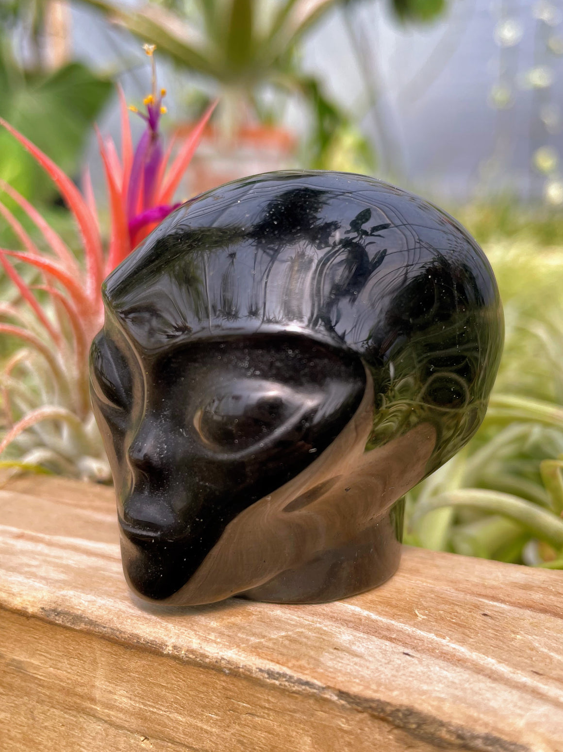 Silver Sheen Obsidian Alien Skull Carving