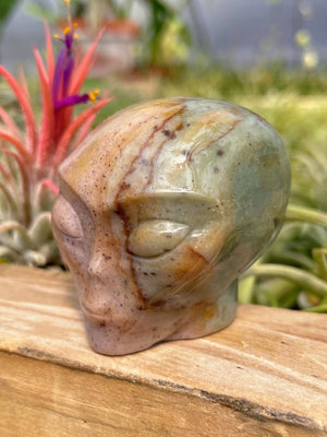 Pink Ocean Jasper Alien Skull Carving