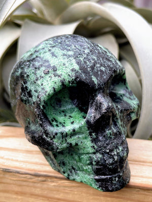 Large Ruby in Zoisite Skull Carving