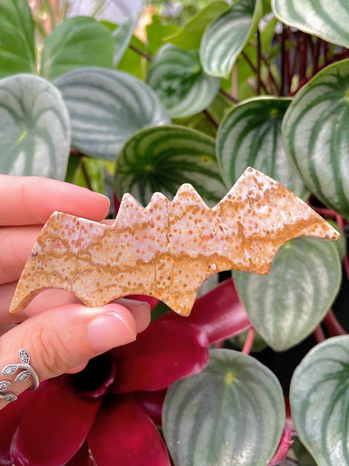 Palm Root Jasper Bat Crystal Carving