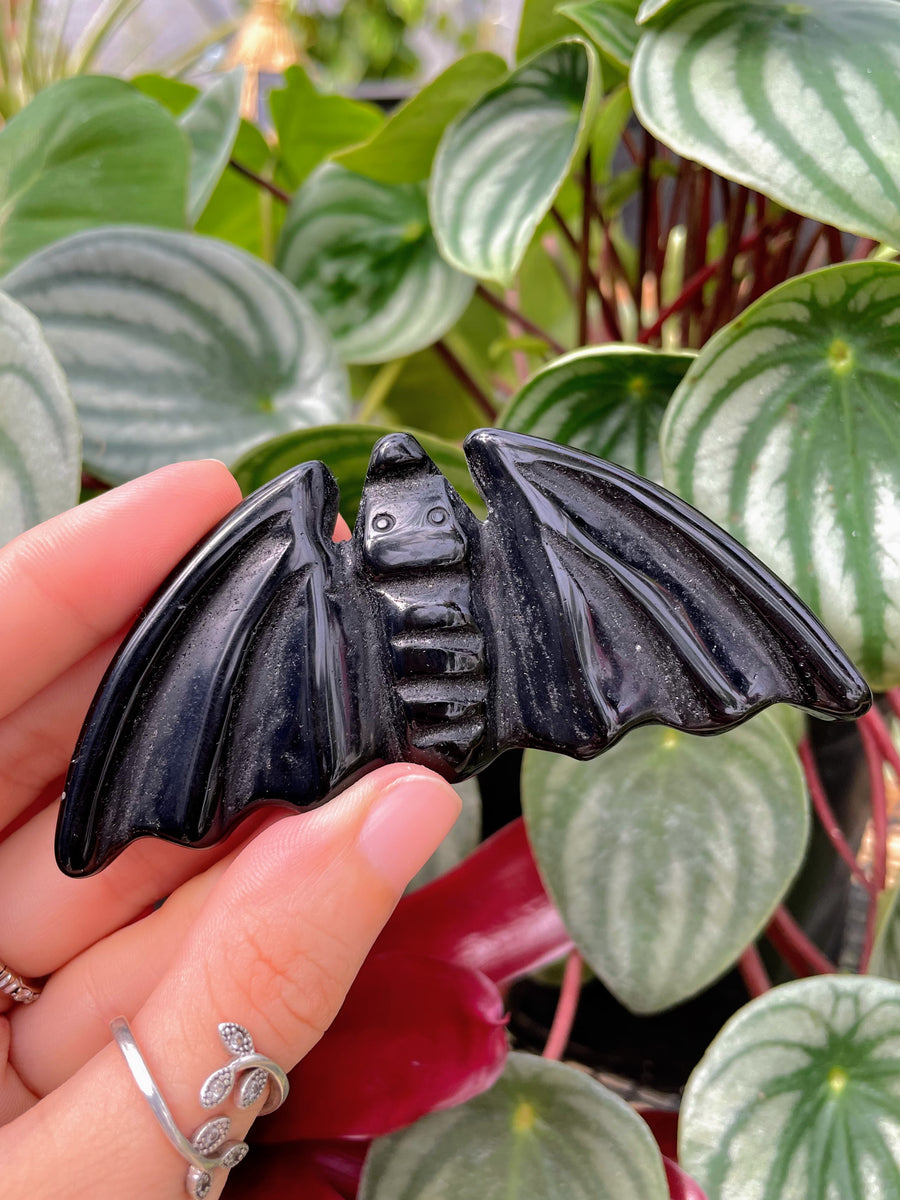 Black Obsidian Bat Crystal Carving