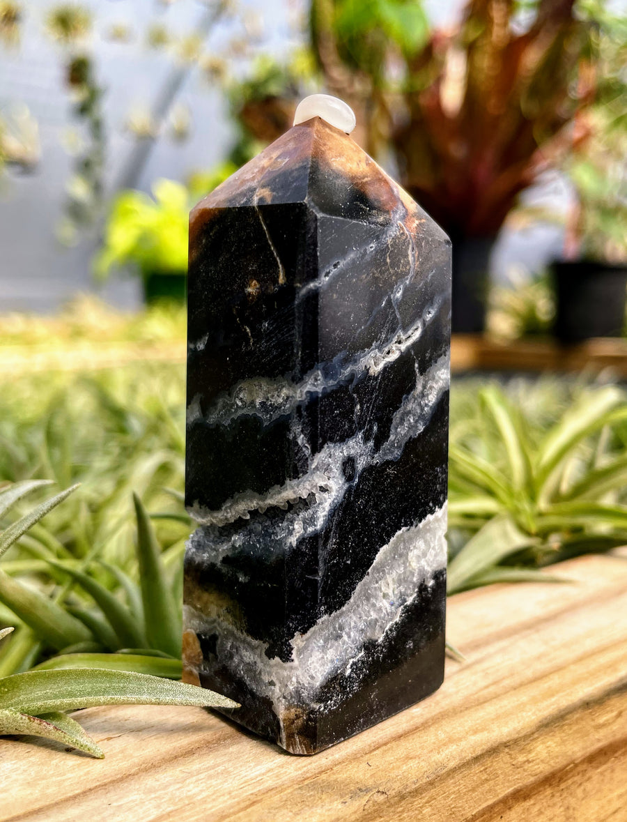 Druzy Black Agate Crystal Point