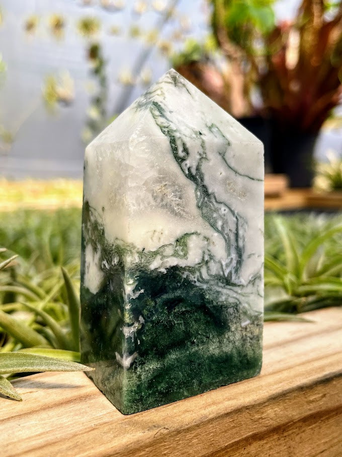 Moss Agate Crystal Point