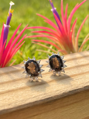 Smokey Quartz Crystal Earrings